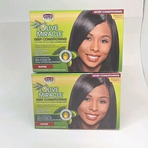 2x African Pride Olive Miracle Deep Condition Anti-Breakage No-Lye Relaxer Super
